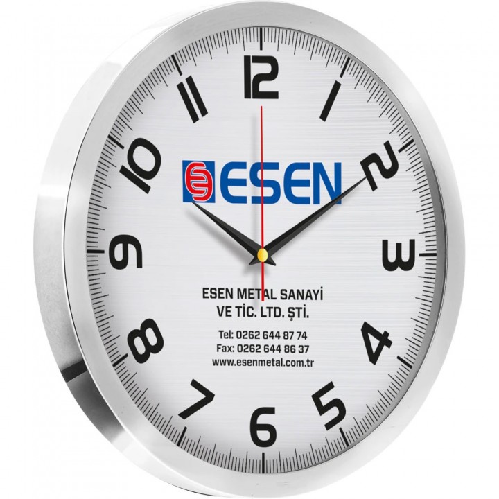 Logo Baskılı Sarı Bristol Kadranlı 30 cm Metal Duvar Saati